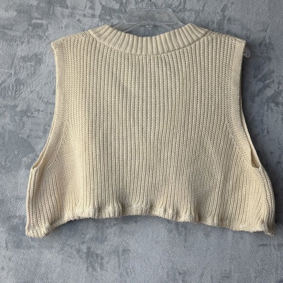 H&M Divided Sweater Vest Size Med Womens V Neck Cream Beige Cropped Ruffle - Picture 4 of 4
